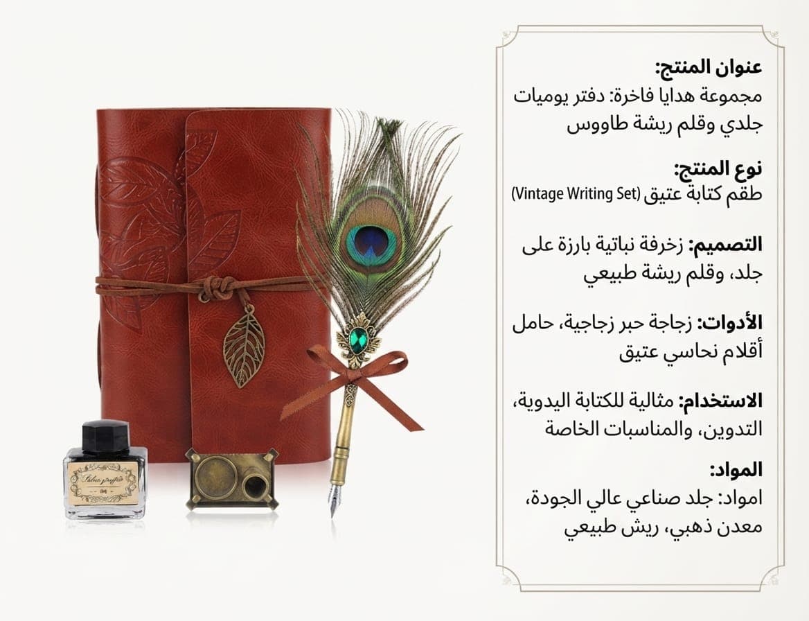 طقم هدية قلم ريشة + نوتة جلد - 1