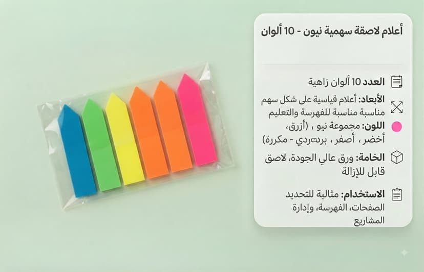 فواصل لاصقة شفافة PET سهم 6 ألوان